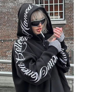 HD2041 Half Zip Heavyweight French Terry High Quality Fleece Half Zip <b>Hoodie</b> Plain Dyed <b>Gothic</b> Color Blocking 330g Custom - Product Image 2