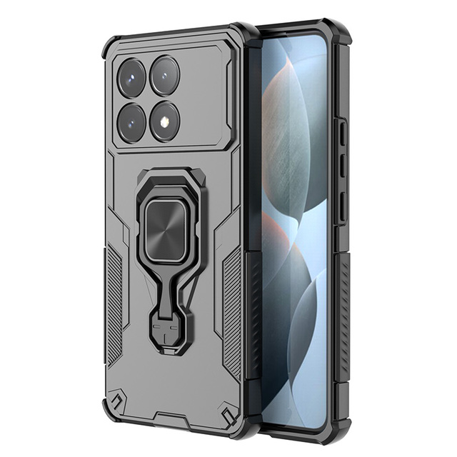 Heavy-Duty Armor Shockproof Anti-Fall TPU+PC Customized Phone Case with 360 Rotating Metal Ring for Redmi K70