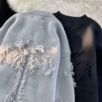 Pull tricoté décontracté et ample pour homme, à manches longues, déchiré, personnalisable, tendance, nouveau modèle printemps