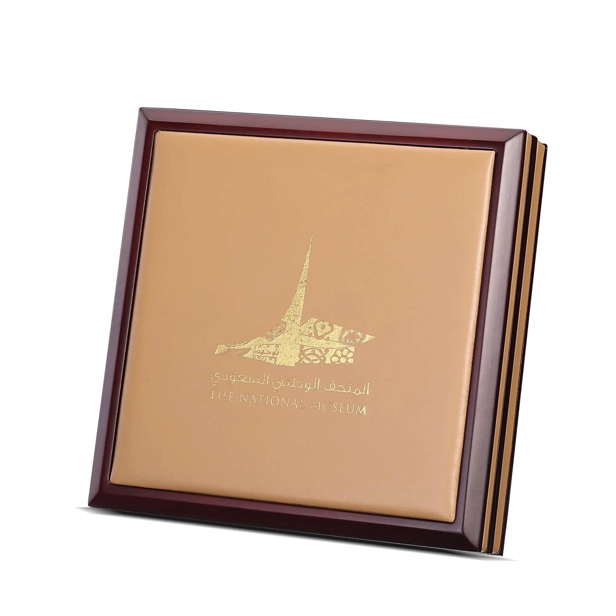 New Idea New Material Square Shape Wood Box Customized Label Brown Leather Wood Box with High Quality Premium Dates Box