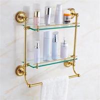 Porte-serviettes mural en laiton doré poli avec crochets de rangement – Style rétro européen de luxe léger pour salle de bain, cuisine, hôtel et maison