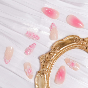 <span class=keywords><strong>Uñas</strong></span> Postizas 3D <span class=keywords><strong>Color</strong></span> <span class=keywords><strong>Rosa</strong></span>, Forma Almendrada, Punta Francesa Mediana, con Flores en Relieve, <span class=keywords><strong>Color</strong></span> Rubor, Reutilizables, con Adhesivos - Product Image 4