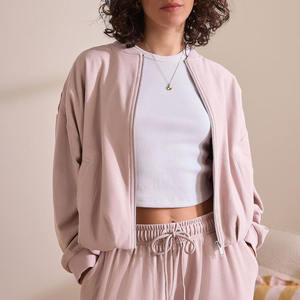 Blouson d'aviateur en coton brodé avec logo personnalisé Y2K de l'usine directe veste de sport rose de luxe pour femmes vêtements courts décontractés - Product Image 2