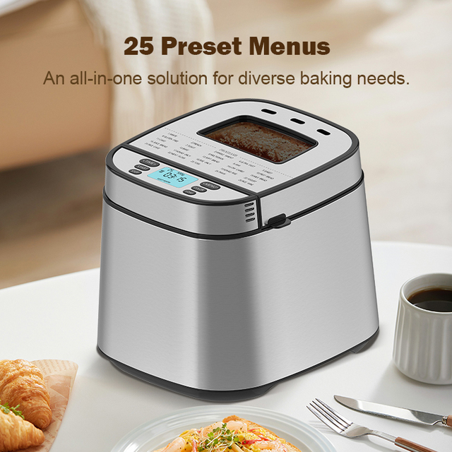 SOHEF 2.5LB Large Capacity Bread Maker, 700W 25 Programs for Gluten Free/Jam/Cake, Auto Dispenser, 100-240V, CE/UL Certified