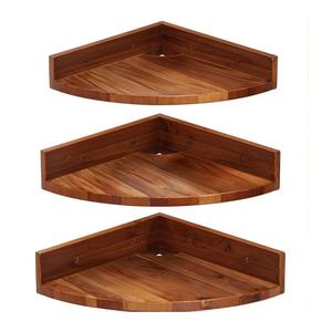 Juego de 3 estantes de esquina flotantes con borde redondo de madera de acacia para almacenamiento y exhibición estantes flotantes de esquina estante de esquina - Product Image 1