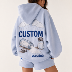 Survêtement sportif deux pièces pour femme, coupe ample, de haute qualité, avec motif brodé, sweat à capuche et short, logo personnalisé disponible - Product Image 1