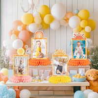 8 piezas Centros de mesa de panal de abeja Boho Sol para el primer cumpleaños, Suministros para fiesta 'Primera vuelta al sol', Adornos de mesa Hippie 'Uno en el Sol'