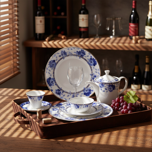 Used Restaurant Crockery <strong>Blue</strong> and White Porcelain Plates Bone China <strong>Dinner</strong> <strong>Set</strong> for Sale - Product Image 1