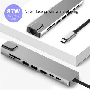 8 1 <span class=keywords><strong>USB</strong></span>-C HUB Adapter Type-C cáp để 4K 60Hz chuyển đổi <span class=keywords><strong>Ethernet</strong></span> 3.0 <span class=keywords><strong>USB</strong></span> C 8 1 hub sạc trạm dock đóng hộp sản phẩm kho - Product Image 2