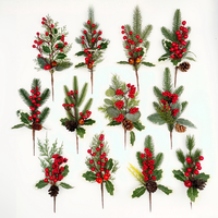 Tige d'aiguilles de pin artificielles de haute qualité avec baies rouges, branche de plante artificielle pour la décoration des fêtes