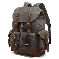 Sac à dos en toile cirée à l'huile avec quincaillerie bronze antique, fermeture à cordon vintage, sac à dos pour les aventures en plein air