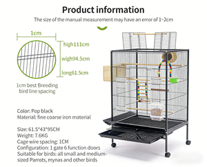 Jaula de Lujo para Loros con Cierre de Botón a Presión, Diseño Sólido, Embalaje en Caja - Villa Multifuncional Tres en Uno para Aves - Product Image 6