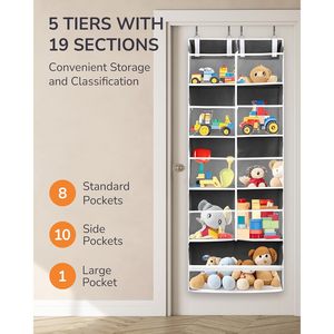 Over The Door Organizer 20 Pockets Dark Grey Hanging <b>Storage</b> For <b>Shoes</b> And Clothing Neatening Behind Doors On Walls - Product Image 3