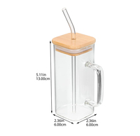 Verre carré de thé au lait à haute teneur en borosilicate écologique étanche avec tasses à couvercle en bois