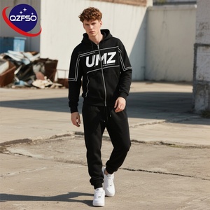 QZFso ชุดกีฬากันหนาวสำหรับผู้ชายชุดกันลมมีซิปสะท้อนแสง, ชุดวอร์มเซตเสื้อกันลมเฟรนช์เทอร์รี่และกางเกงขาสั้น - Product Image 1