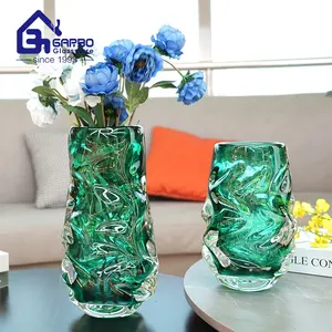 Vaso de flores de cristal de cor azul, vaso de flores moderno com haste longa, vaso decorativo para casamento