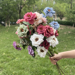 Artificial Roses <b>Silk</b> <b>Flower</b> High Simulation Wedding Home Outdoor Decorations Single Branch Miniature Rose - Product Image 1