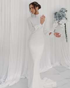 Mily nupcial MW151 2022 Casual islámico musulmán vestido de novia cuello alto tradicional islámico sirena vestido de novia <span class=keywords><strong>Abaya</strong></span> satén - Product Image 3
