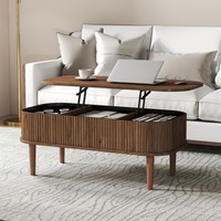 Table basse relevable cannelée avec rangement dissimulé, design moderne du milieu du siècle, en bois, pour salon