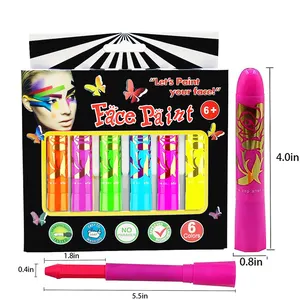 6 Pack UV Fluorescent Non Toxic Luminous Face Paint Markers for Halloween Mardi Gras Makeup