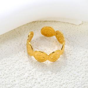 Anillo de Diseño Floral Redondo de Moda, Venta al por Mayor, Joyería Chapada en Oro de 18K, Anillos Ajustables Abiertos de Acero Inoxidable para Mujer - Product Image 4