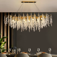 Lampe de salon en cristal de style français simple, lampe de chambre à coucher en aluminium créative, lampe de salle à manger en forme de branche d'arbre, lustre de salon
