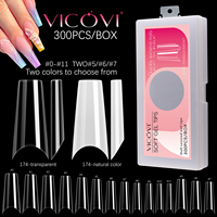 Vente en gros 300pcs Boîte Acrylique Français Manucure Faux Ongles Conseils Moyen C Courbe Cercueil Naturel Clair Artificiel Outil Accessoires