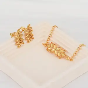 High Grade Fashion New Design Handmade Ornaments Embroidery 18k Gold Plated 1 Set Copper Jewelry For Women