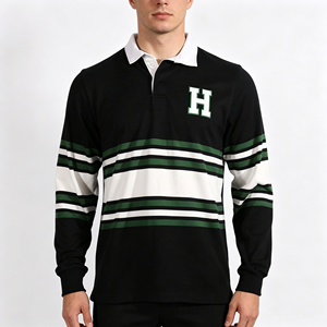 Custom 350gsm Long Sleeve Stripe Knitted Rugby Jersey for School <strong>Leavers</strong> Embroidered Patches on Football Jumper - Product Image 1