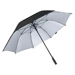 방수 프리미엄 사용자 정의 블랙 더블 레이어 uv 광고 프로 모션 유리 섬유 골프 우산 파라솔