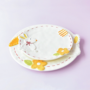 <strong>Stitch</strong> Embossed Bunny Porcelain Round <strong>Plate</strong> for Home Decoration and Easter Gift - Product Image 3