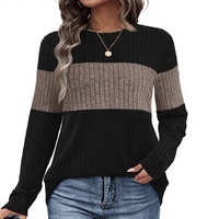 Pull en tricot à blocs de couleurs pour femmes, col rond, manches longues, pour tenue quotidienne (personnalisable)