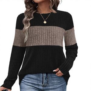 <span class=keywords><strong>Pull</strong></span> en tricot à blocs de couleurs pour femmes, col rond, manches longues, pour tenue quotidienne (personnalisable) - Product Image 1