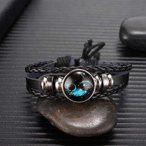 Punk fait à la main tressé corde réglable en cuir PU charme <span class=keywords><strong>Horoscope</strong></span> 12 signes du zodiaque Bracelet pour femmes hommes - Product Image 4