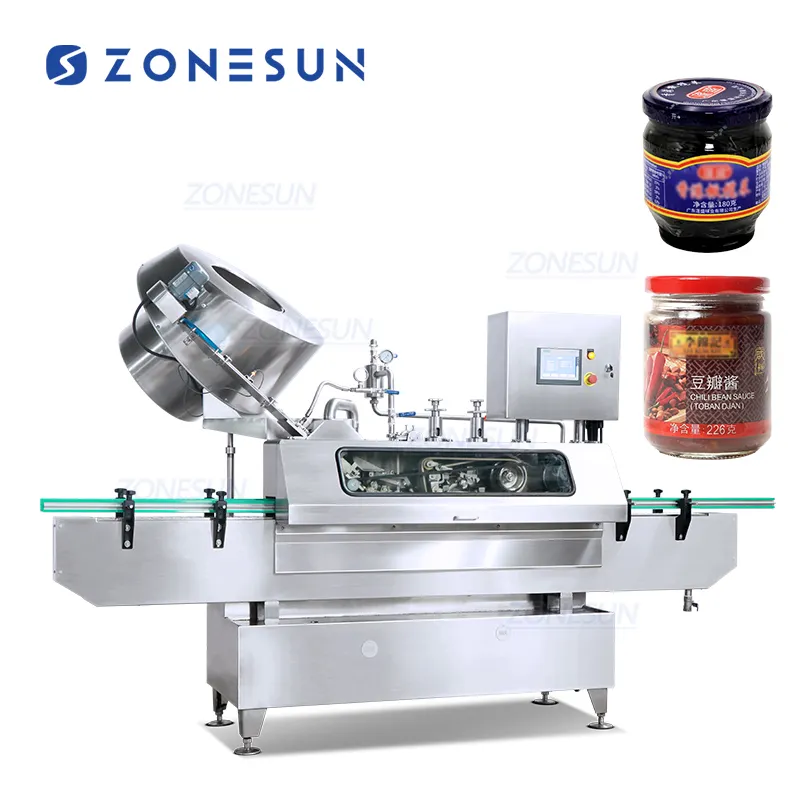 ज़ोनुन ZS-XG01 स्वचालित रैखिक ग्लास जार धातु कैप भाप वैक्यूम कैपिंग मशीन