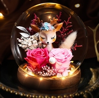 Boule de fleurs LED immortelle en roses fraîches véritables, décoration pour la remise des diplômes, Thanksgiving, Noël, la Saint-Valentin, la fête des mères, faite à la main
