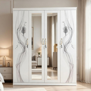 Armario Metálico LONGXI <span class=keywords><strong>de</strong></span> 4 Puertas Abatibles con Barra para Colgar Ropa, Diseño <span class=keywords><strong>de</strong></span> Armario para Almacenamiento en el Dormitorio - Product Image 1