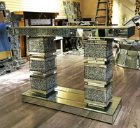 Table de Console miroir en diamant écrasé, meuble d'usine, de salon, meubles de maison et d'hôtel, en verre + Mdf, miroir + MDF, 5 Mm