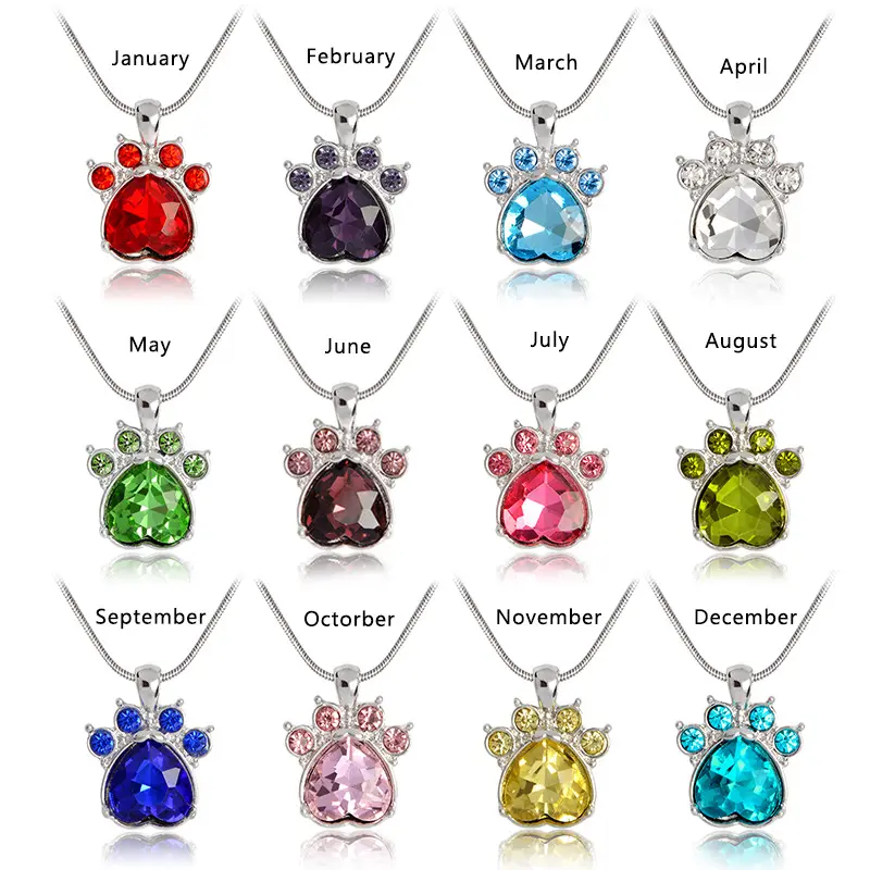 PUSHI hot birthstone necklace simple beautiful cute necklaces birthday present dog paw necklace for women