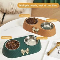 Bol de nourriture pour animaux de compagnie détachable en acier inoxydable 201 Double bol noeud papillon décoration accessoires pour animaux de compagnie pour chats chiens