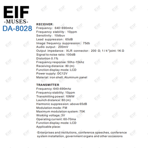 Sistema de Micrófono Inalámbrico UHF de 8 Canales, Transmisor de Bolsillo de 640-690 MHz, Pantalla LCD, Alcance de 80 M, para Discursos en Escenario - Product Image 5