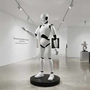 Sculpture de robot humanoïde <span class=keywords><strong>géant</strong></span> personnalisé en fibre de verre de 1,8 m, grande statue de figurine cybérique en PRV avec yeux LED pour la décoration des centres commerciaux et des places publiques - Product Image 1
