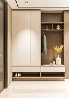 Meuble à chaussures en OSB sur mesure résistant à l'usure avec revêtement anti-humidité pour couloir intérieur de maison jumelée et zone de rangement quotidienne
