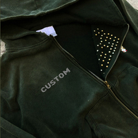 Sweat-shirt à capuche personnalisé en coton avec strass et rivets, délavé à l'acide, pour homme, coupe ample vintage, double fermeture éclair, surdimensionné, fabricant