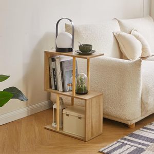 Aibiju - Mesa Auxiliar Estrecha en Forma de S, Estantería Geométrica con 2 Estantes, Almacenamiento Abierto sin Respaldo para Espacios Pequeños, Sala de Estar, Dormitorio - Product Image 6