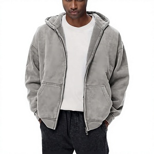 Sudadera con capucha para hombre de forro polar con doble cremallera, oversize, lavado ácido, vintage, de alto gramaje 360 GSM, 100% algodón, corte holgado y estilo baggy - Product Image 5