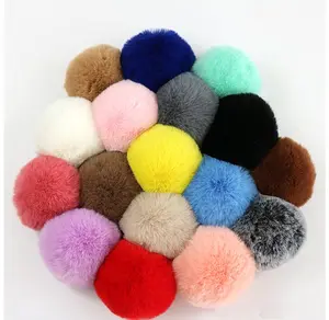 Customized 10cm Fuzzy Faux Rex Rabbit Fur Ball Pompoms As Key ring Fake Raccoon Fur Ball For Beanie Hat Toys Ornaments