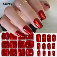 144 faux ongles œil de chat rouges carrés moyens, 4 compartiments, boîte blister, réutilisables, capsules d'ongles artificiels