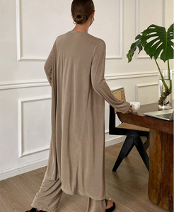 Ensemble 3 Pièces Minimaliste : <span class=keywords><strong>Robe</strong></span> Caraco, Cardigan et Pantalon <span class=keywords><strong>de</strong></span> Pyjama – Tenue d'Intérieur Personnalisée en Maille Côtelée pour <span class=keywords><strong>Femme</strong></span> - Product Image 4