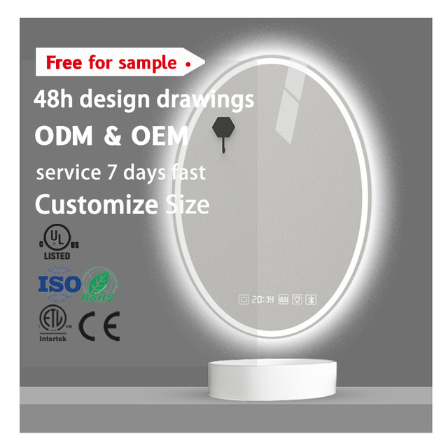 OEM&ODM Smart Oval Mirror Touch Screen Led Bathroom Smart Waterproof Mirrors With Time Temperature and bluetooth
